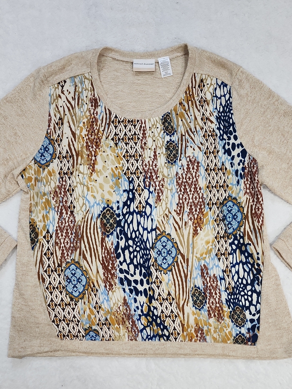 Alfred Dunner Lightweight Long Sleeve Top With Front Print